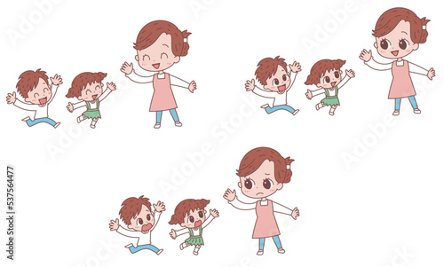 子どもたちと女性　表情バージョンセット