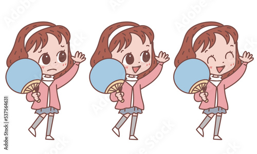 うちわを持つ女性　表情バージョンセット