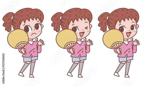 うちわを持つ女性　表情バージョンセット