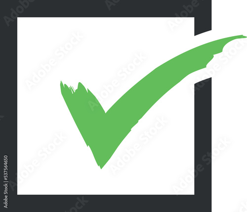 Vote icon. Green checkmark in square. Choice symbol