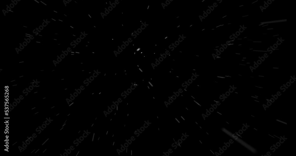 First person view or camera view in a snow storm or blizzard against wind. 3d render with black background. First person view or camera view in a snow storm or blizzard against wind. 3d render with black background.
