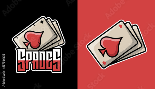 Card game mascot logo design, ace of spades cards, gambling illustration, casino cartoon vector, modern badge, esports, gaming illustration set, play cards deck, streamer icons, isolated on background