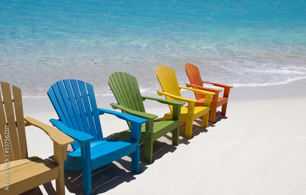 Colorful beach chairs on Aruba coast