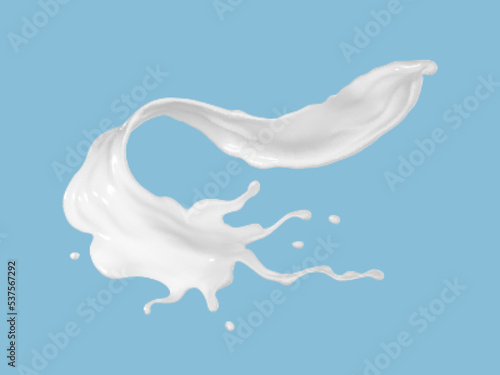 Milk splash isolated on blue background. Realistic vector illustration.