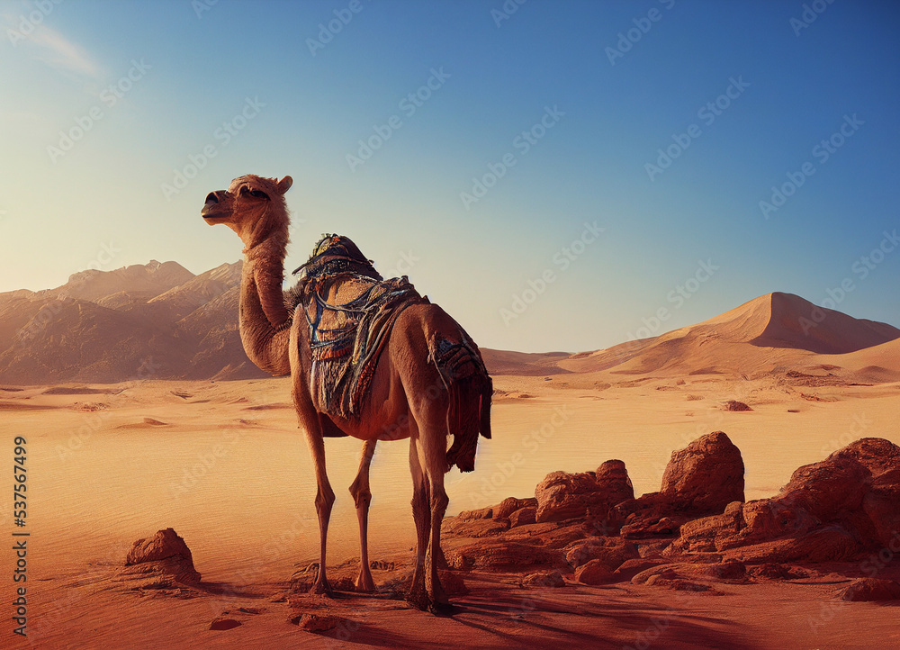Fototapeta premium A picture of the desert mountain landscape, sand and dunes in the desert. A breathtaking landscape illustrated view