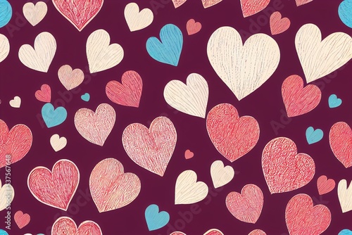 Cute hand drawn hearts seamless pattern with hearts, lovely romantic background, great for Valentine's Day, Mother's Day, background, textiles, wallpapers, banners - pattern design © W&S Stock