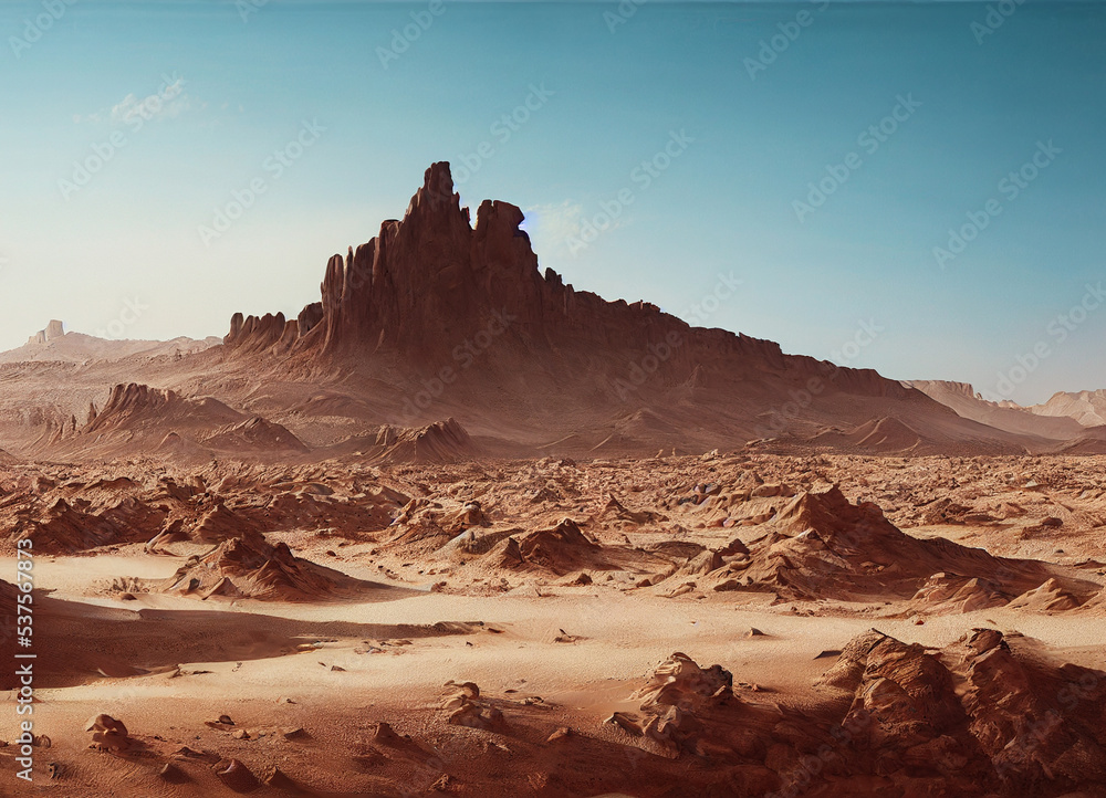 Naklejka premium A picture of the desert mountain landscape, sand and dunes in the desert. A breathtaking landscape illustrated view