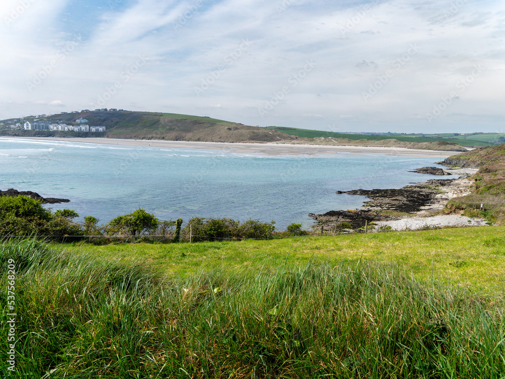 View of the Bay of the Celtic Sea on the southern coast of Ireland. Picturesque seaside landscape.
