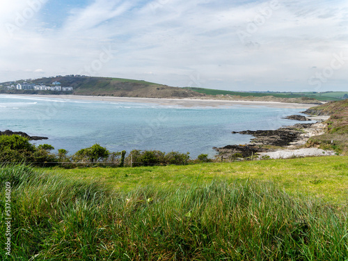 View of the Bay of the Celtic Sea on the southern coast of Ireland. Picturesque seaside landscape.