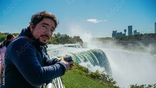 Hispanic male visiting the Niagara Falls