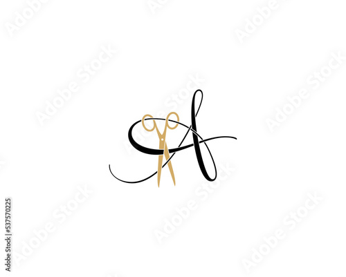 Letter A with scissor logo Vector 001