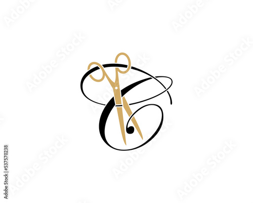 Letter C with scissor logo Vector 001