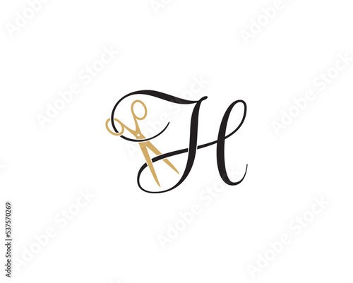 Letter H with scissor logo Vector 001