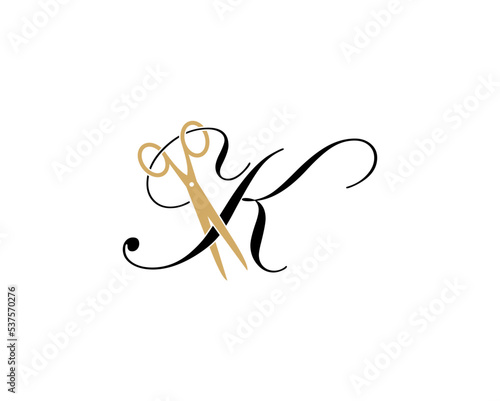 Letter K with scissor logo Vector 001