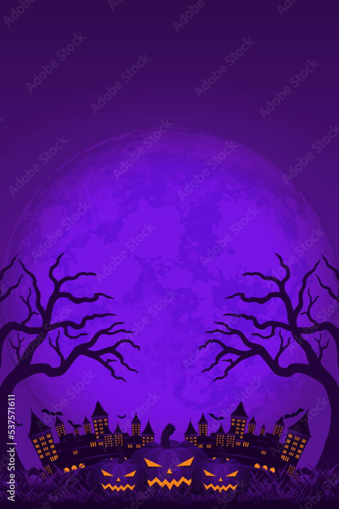 Halloween background template with tree castle moon vector, happy halloween background for business retail promotion, banner, poster, social media, feed, invitation