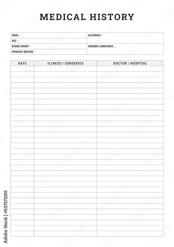Medical History Template Medical History Template