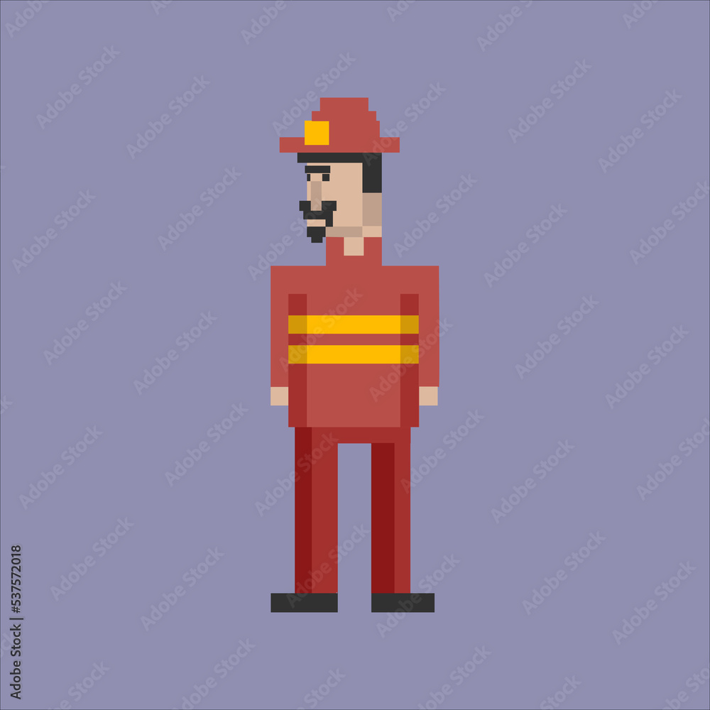 pixel art illustration draw artwork bit design character icon symbol person profession of firefighter