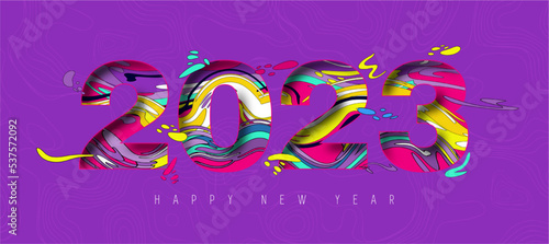 2023 Happy New Year. 2023 Decorative vector paper cut numbers.