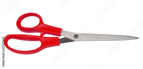 Red scissors closeup isolated