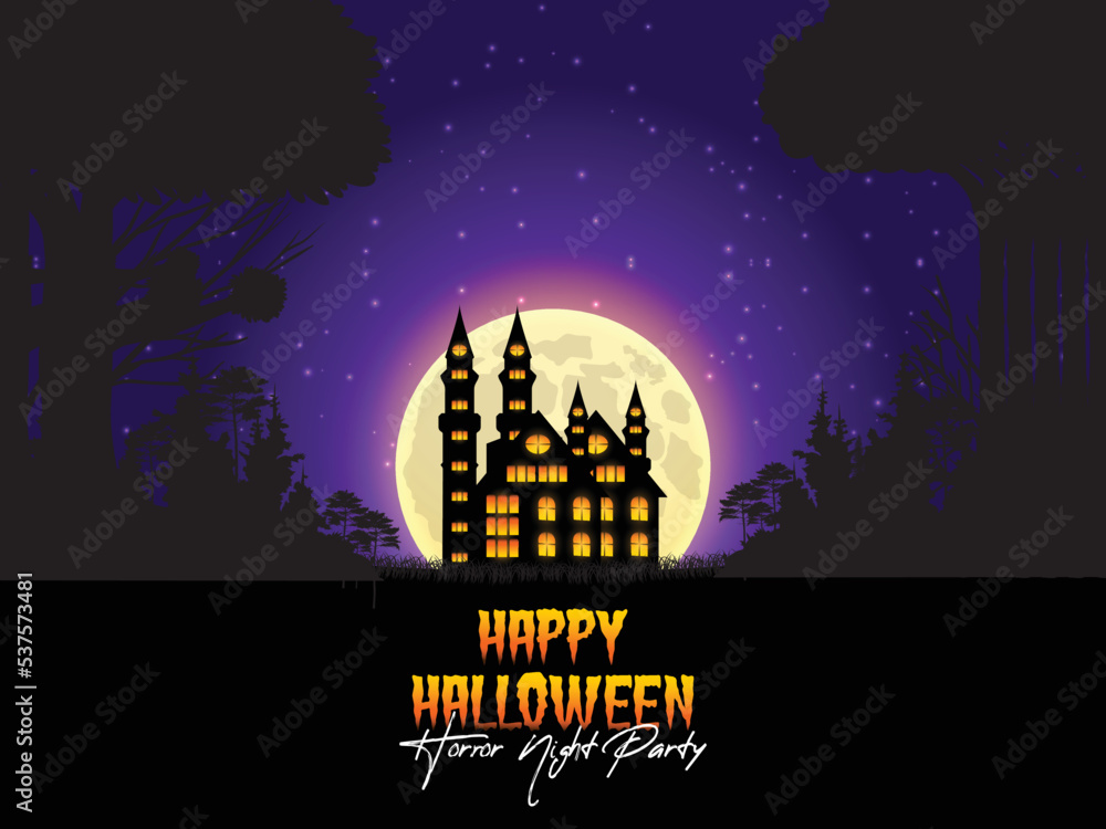 Halloween illustration with Colorful moon night background design 
