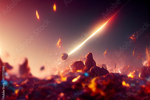 Meteor Impact On a planet - Fired Asteroid In Collision With Planet - Contain 3d Rendering. Background  concept art.