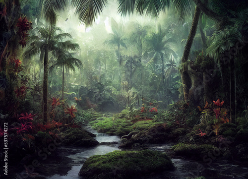 The Landscape of the jungle full of exotic plants and trees  An overview of the nature best  hot and wet ecosystem  where life abounds.