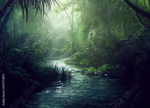 The Landscape of the jungle full of exotic plants and trees  An overview of the nature best  hot and wet ecosystem  where life abounds.