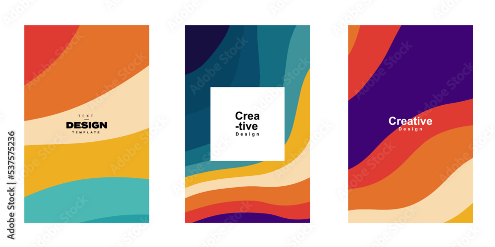 Fototapeta premium Set of abstract fluid poster template in colorful shape design. Collection of modern retro design style for poster, flyer, background, wallpaper and copy space