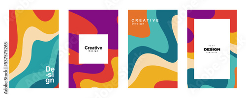 Set of abstract fluid poster template in colorful shape design. Collection of modern retro design style for poster, flyer, background, wallpaper and copy space