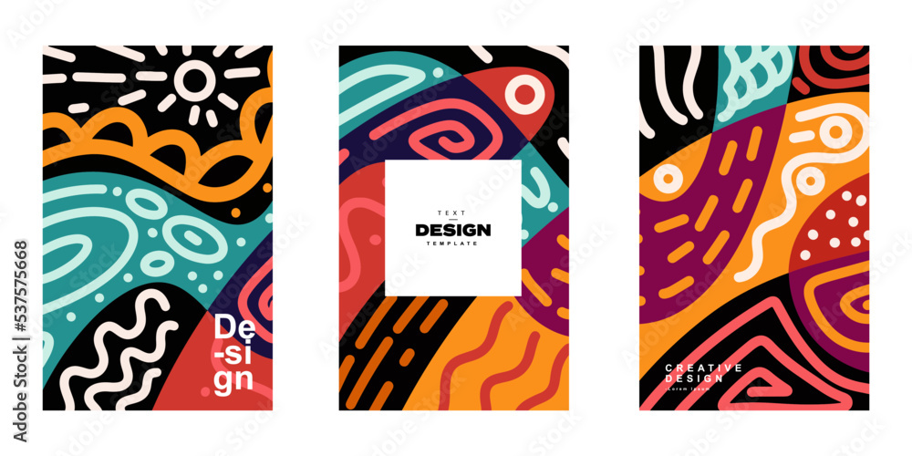 Set of abstract trendy poster template design in ethnic style. Collection of retro modern illustration outline stroke pattern background Set of abstract trendy poster template design in ethnic style. Collection of retro modern illustration outline stroke pattern background