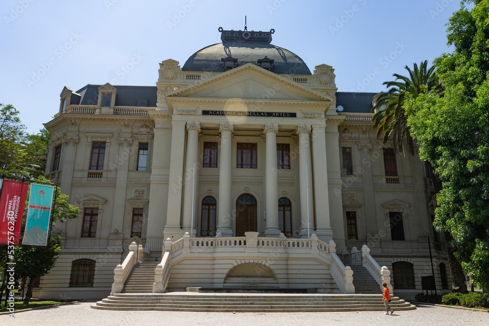 Facade of the Academia Chilena de Bellas Artes. Art museum in Santiago ...