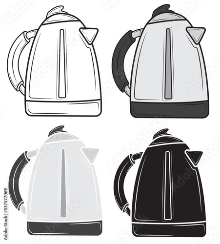 Set of Kettle. Electric kettle for home use in the kitchen. For boiling water for tea or coffee. Vector illustration isolated on white background.