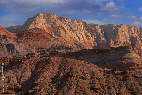 Landscape of rock formations Vermillion Cliffs National Monument at sunrise, Arizona, USA