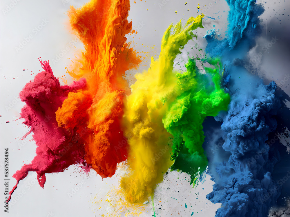 Colorful Abstract splatter of red, orange, yellow, green and blue paint