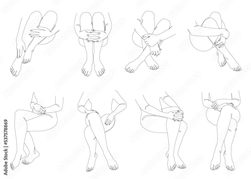 Collection. Silhouettes of female legs in a modern one line style. Continuous line drawing, home decor aesthetic outline, posters, wall art, stickers, logo. Set of vector illustrations. Collection. Silhouettes of female legs in a modern one line style. Continuous line drawing, home decor aesthetic outline, posters, wall art, stickers, logo. Set of vector illustrations.