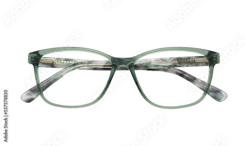 Eyeglass frames, lenses, various colors, both metal and plastic, on a beautiful colored background.