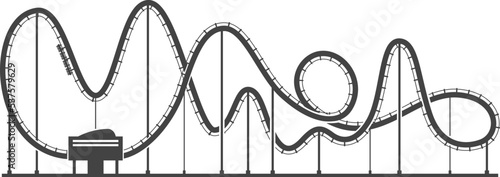 Roller coaster black silhouette. Carnival railway ride