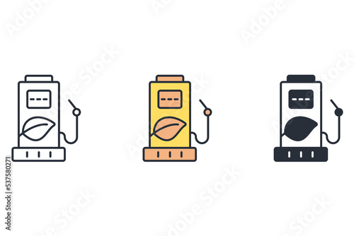 green fuel thin line icons. Vector illustration isolated on white. Editable stroke