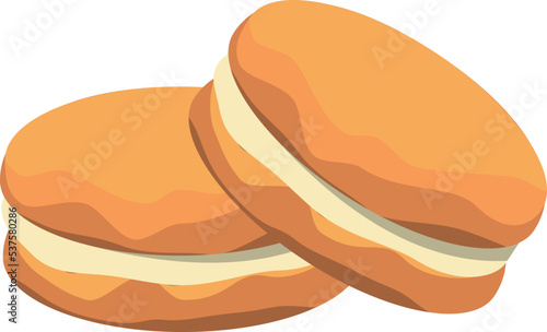 Round cream cookie. Sweet biscuits cartoon icon