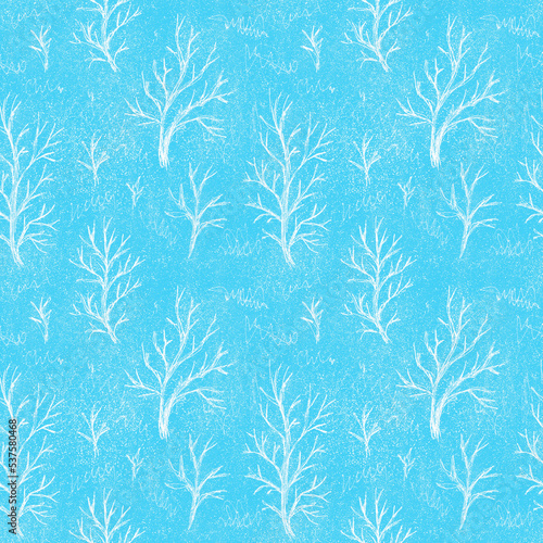 Pattern winter blue light blue texture background snow trees hills branches of the chart pattern white ink 