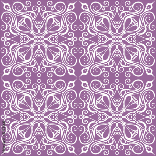 seamless graphic pattern  floral white ornament tile on purple background  texture  design