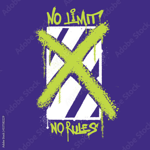 Urban Graffiti Street art with Slogan No Limit No Rules for T shirt Design