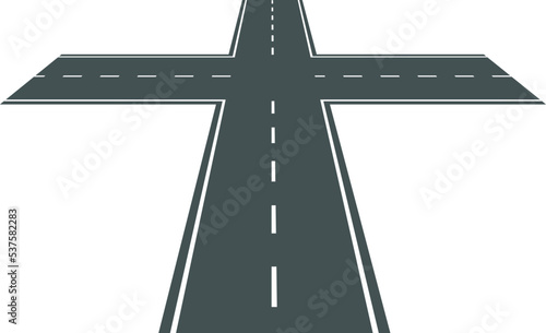 Crossroad icon. Asphalt speed path. Highway road