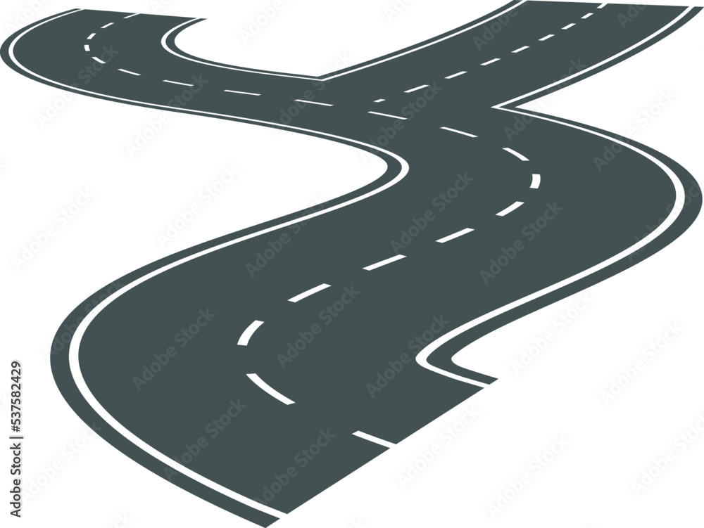 Curved road in perspective. Asphalt way. City pathway Curved road in perspective. Asphalt way. City pathway