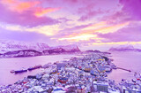 View of Alesund, Norway at sunset in winter.