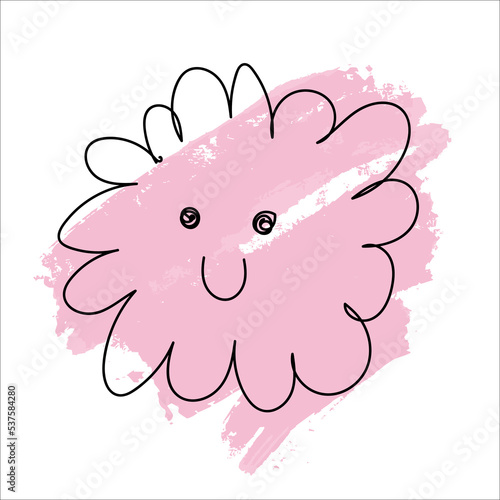 A flower with a stupid doodle-style face on a pink background. Vector brushstroke for backgrounds and other designs.