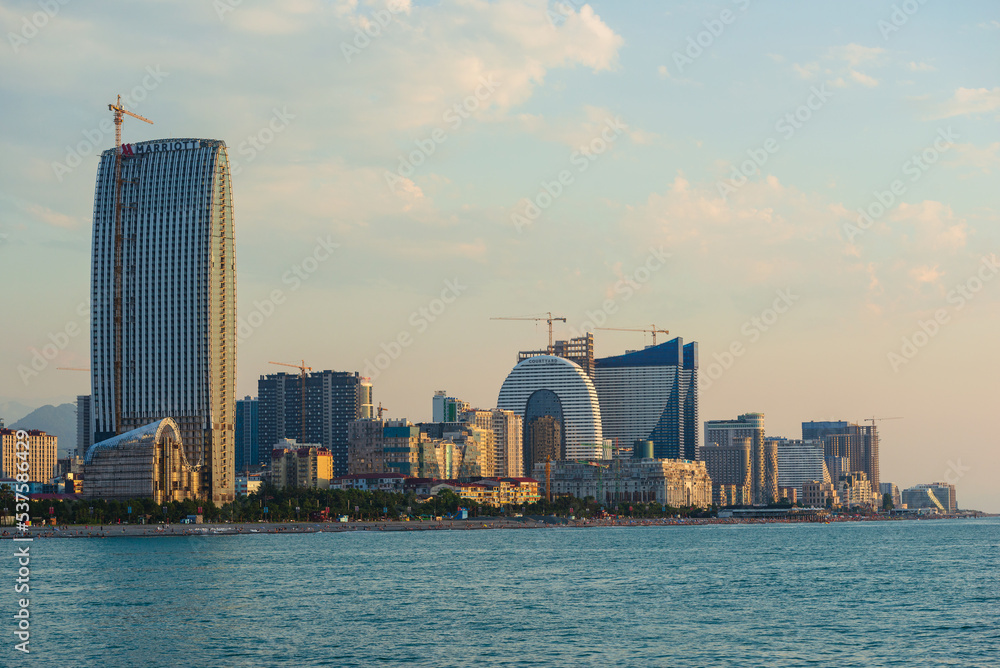 Fototapeta premium View on modern buildings from the Black Sea, Batumi