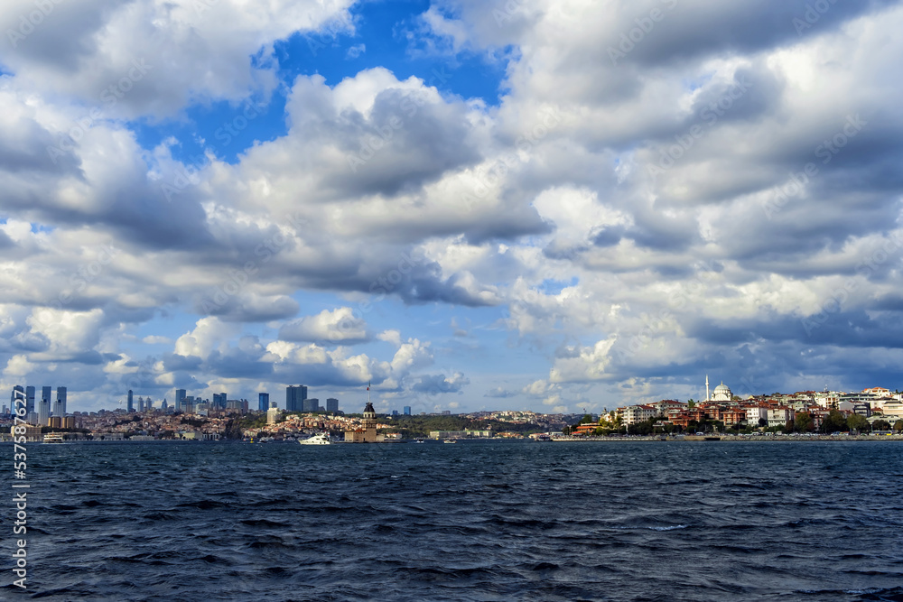 Bosphorus with famous Maiden Tower Kiz Kulesi in Istanbul
