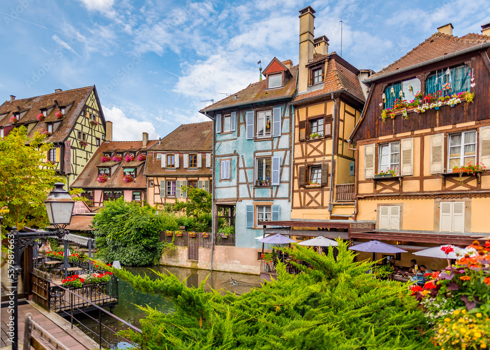 Colmar city in France. Street view with old buildings in Colmar. Old colorful houses
