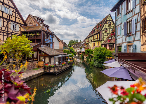 Colmar city in France. Street view with old buildings in Colmar. Old colorful houses